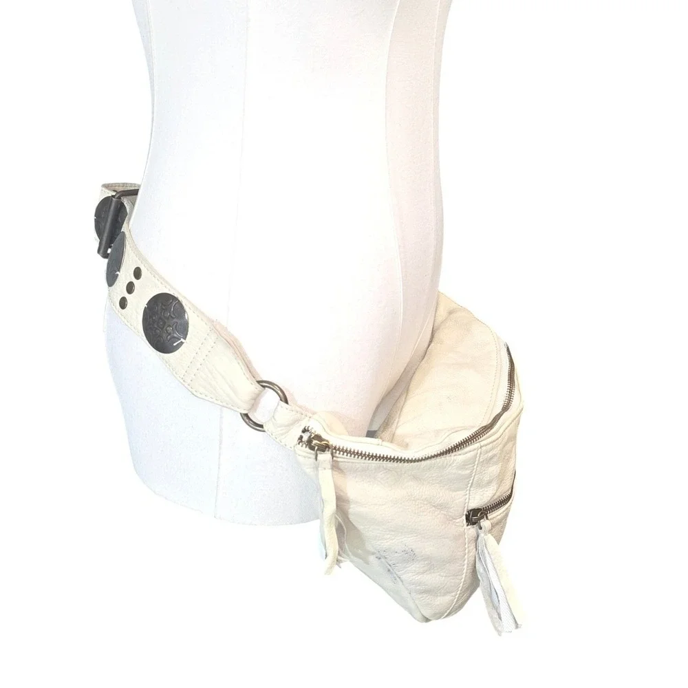 Free People Cream Leather Studded Belt Bag Fanny Pack Crossbody - Picture 4 of 14